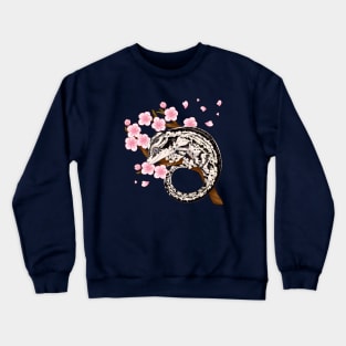 Black And White Stripe Gargoyle Gecko With Sakura Flowers Crewneck Sweatshirt